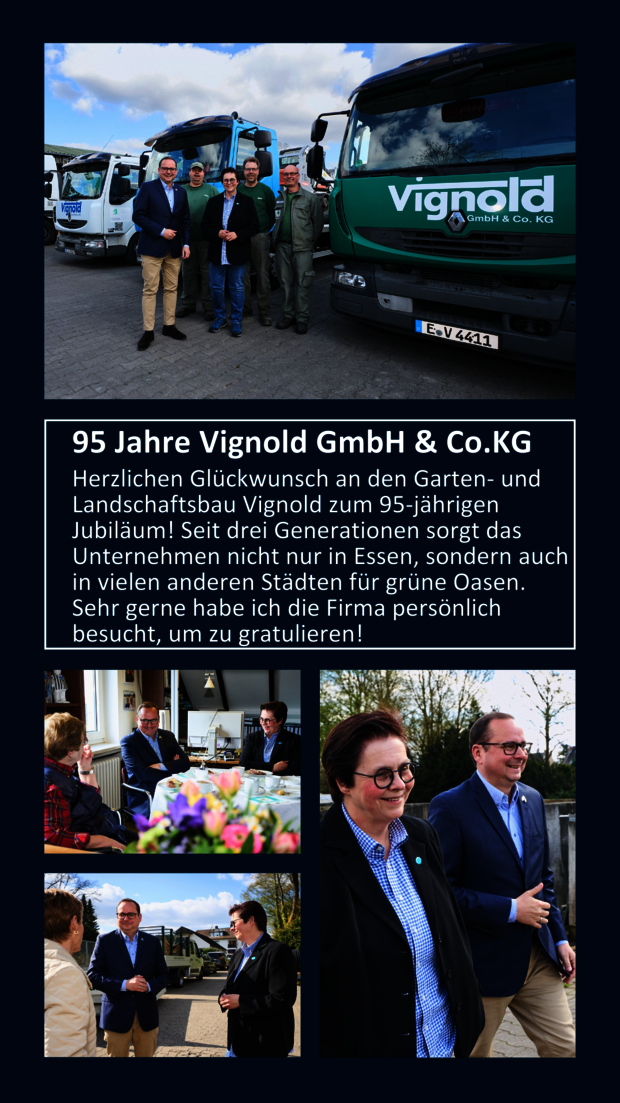 Besuch OB Thomas Kufen 95. Jubiläum Besuch des Oberbürgermeister Thomas Kufen zum 95. Jubiläum der Firma Vignold.